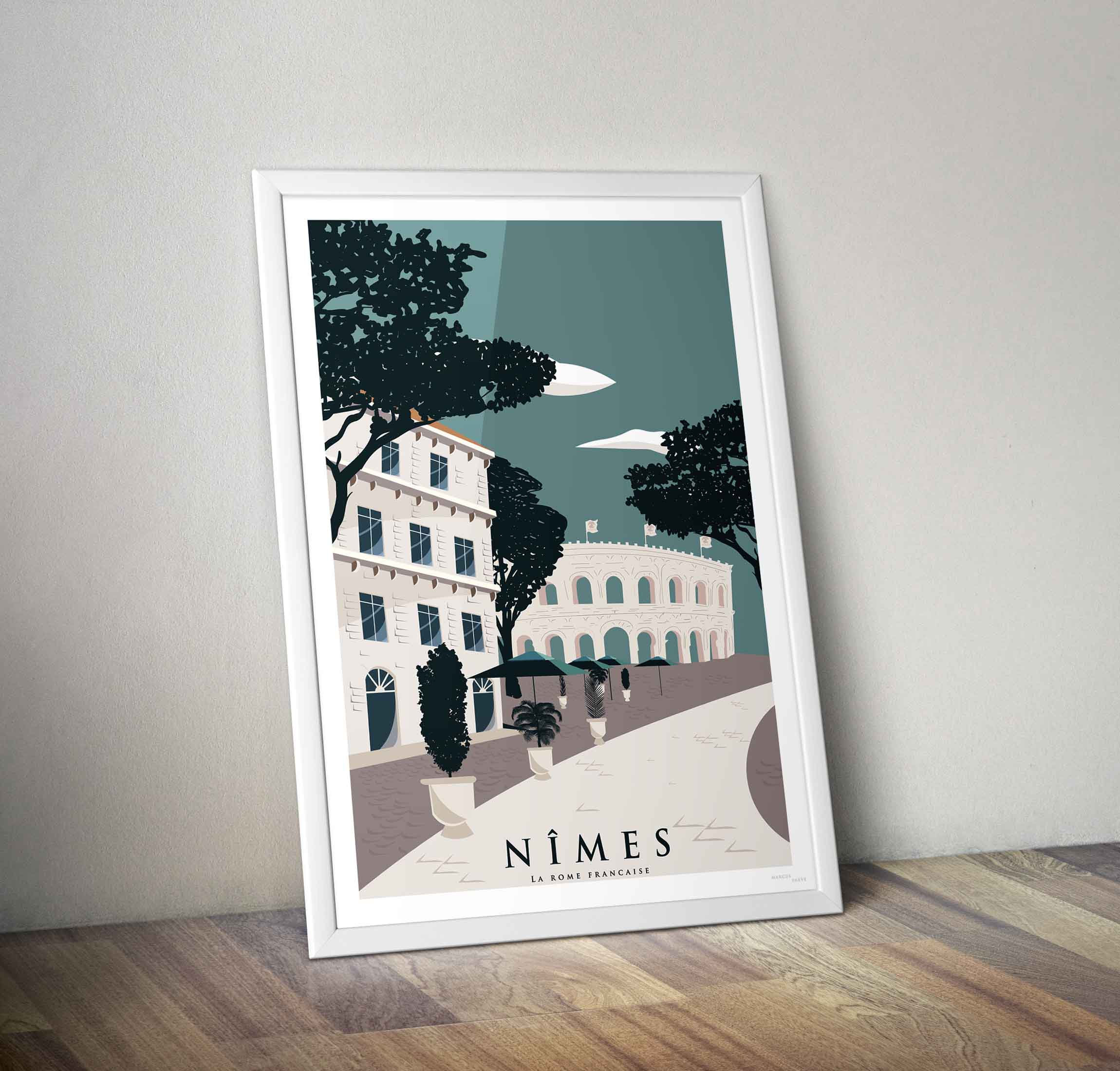 Affiche Nîmes cadre blanc